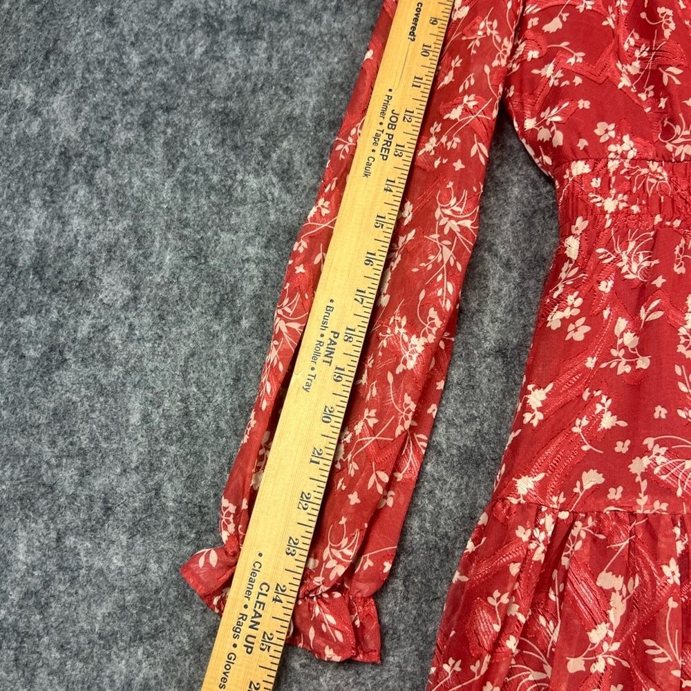 Lulus Floral Smocked Long Sleeve Mini Dress Womens Size S Red - Picture 5 of 12